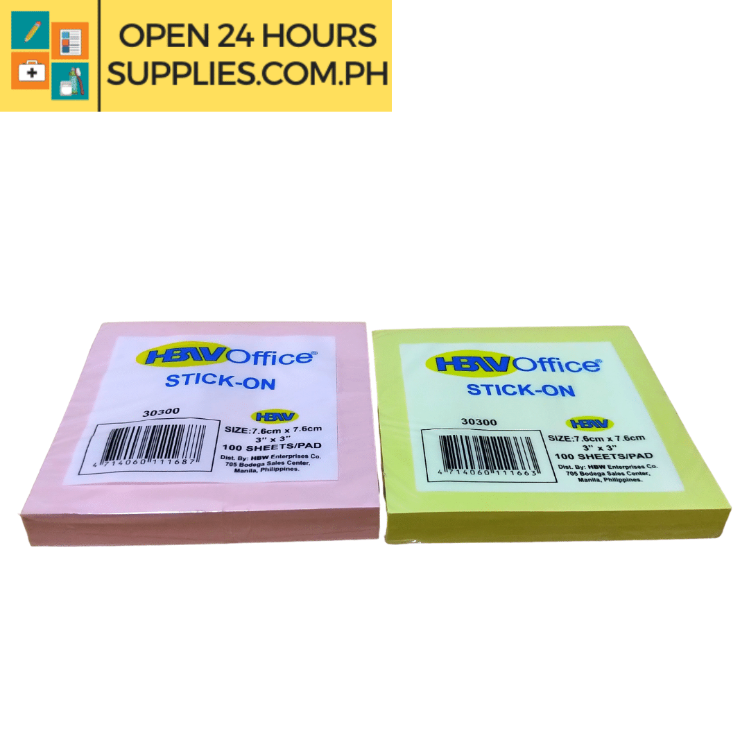 Stick-on (HBW) 3x3 inches 100 sheets - Pink, Green, Blue, Yellow - Supplies  24/7 Delivery