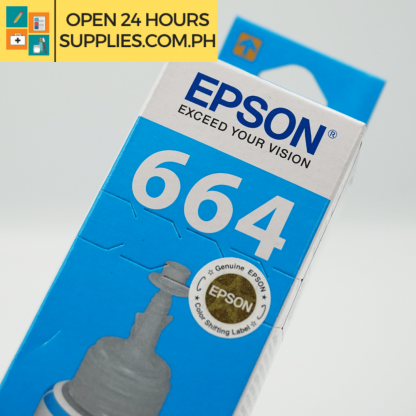 A close up photo of Epson 664 Ink (CIS) Cyan