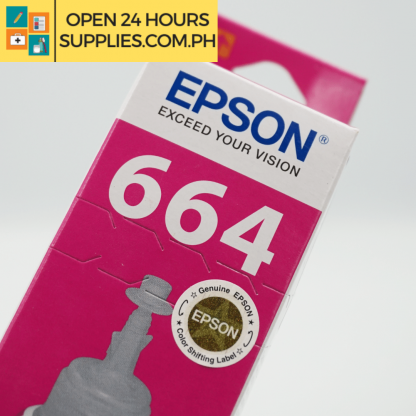 A close up photo of Epson 664 Ink (CIS) Magenta