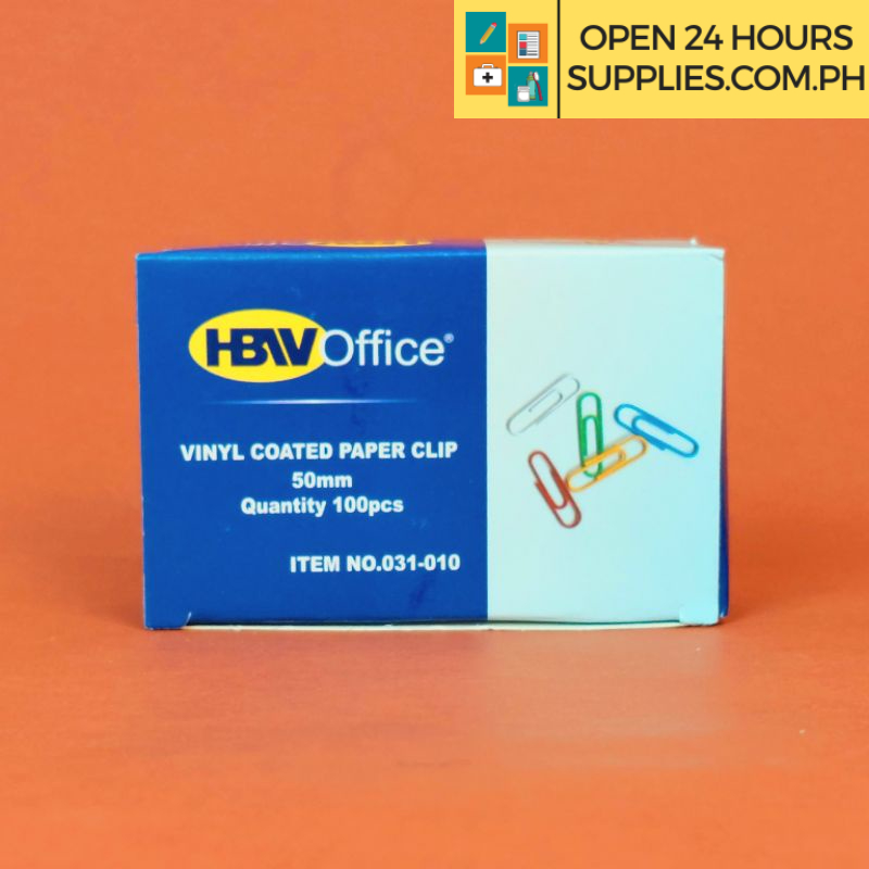 Paper Clip (HBW) Vinyl Coated 50mm 100s No.031-010 assorted color -  Supplies 24/7 Delivery